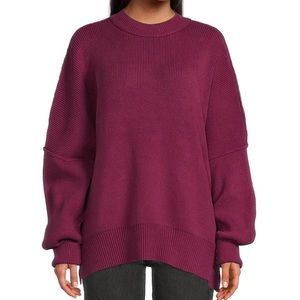 Free People Easy Street Ribbed Knit Crew Neck Long Dropped Shoulder Sweater